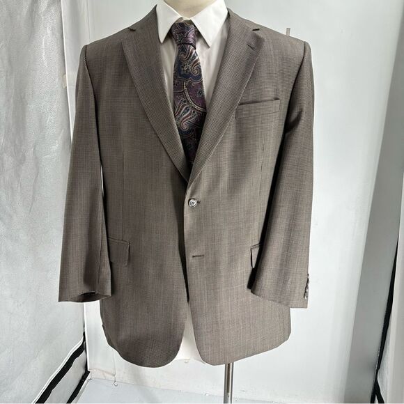 Jos A Bank Signature Collection 46L 2 Button Gray or Taupe Windowpane Sport Coat - Picture 1 of 14